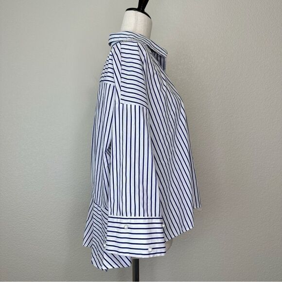 Zara Basic Collection Blue White Striped High-Low Button Down Shirt - Picture 6 of 13